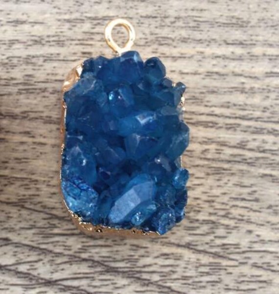 Buy 1PCS Gold Plated Heptagon Quartz Pendants,blue Natural Druzy