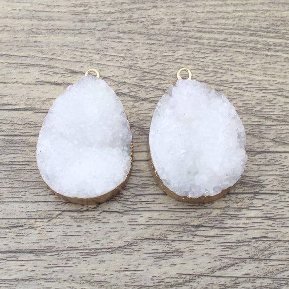30x40mm Large Natural White Titanium Druzy Agate Flat Teardrop