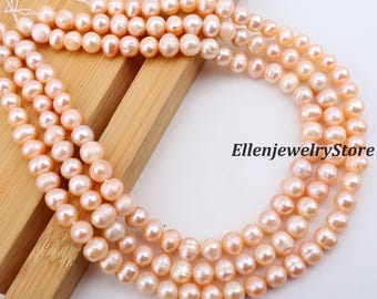 8-9mm Pink Freshwater Pearl Beads, Natural Potato Shape Pearls, Loose Pearl Strand for Jewelry Making, DIY Beading Supply