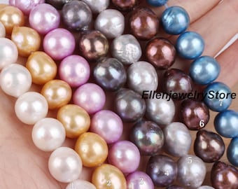 Perles Edison multicolores de 10-12 mm, vraies perles d'eau douce, offre de perles presque rondes, vente en gros de perles ondulées, fabrication de colliers de perles-ADS004