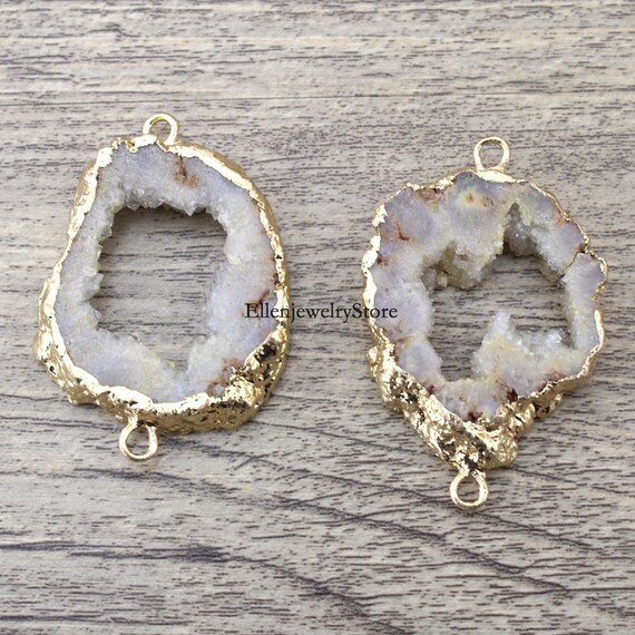 1PC Unique Gold Plated Quartz Geode Slice Connector,Loose Crystal Drusy  Geode Pendant, DIY Jewelry,Jewelry Making,Wholesale Pendent NR220