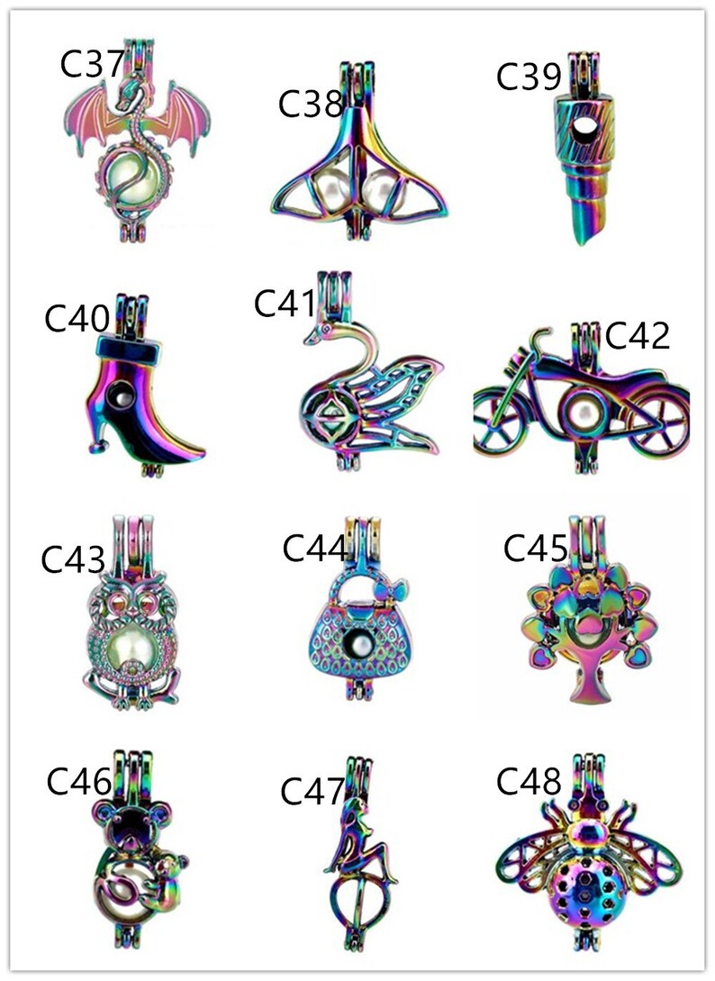 Essential Oil Diffuser Jewelry Necklace Making Wholesale Charms Akoya Oyster Cage Pendant 1PCS Choose Style Mixed Rainbow Color Pearl Cage