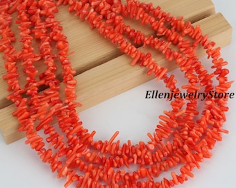 3×15mm Orange Red Branch Coral Beads for Jewelry Making, DIY Supplies