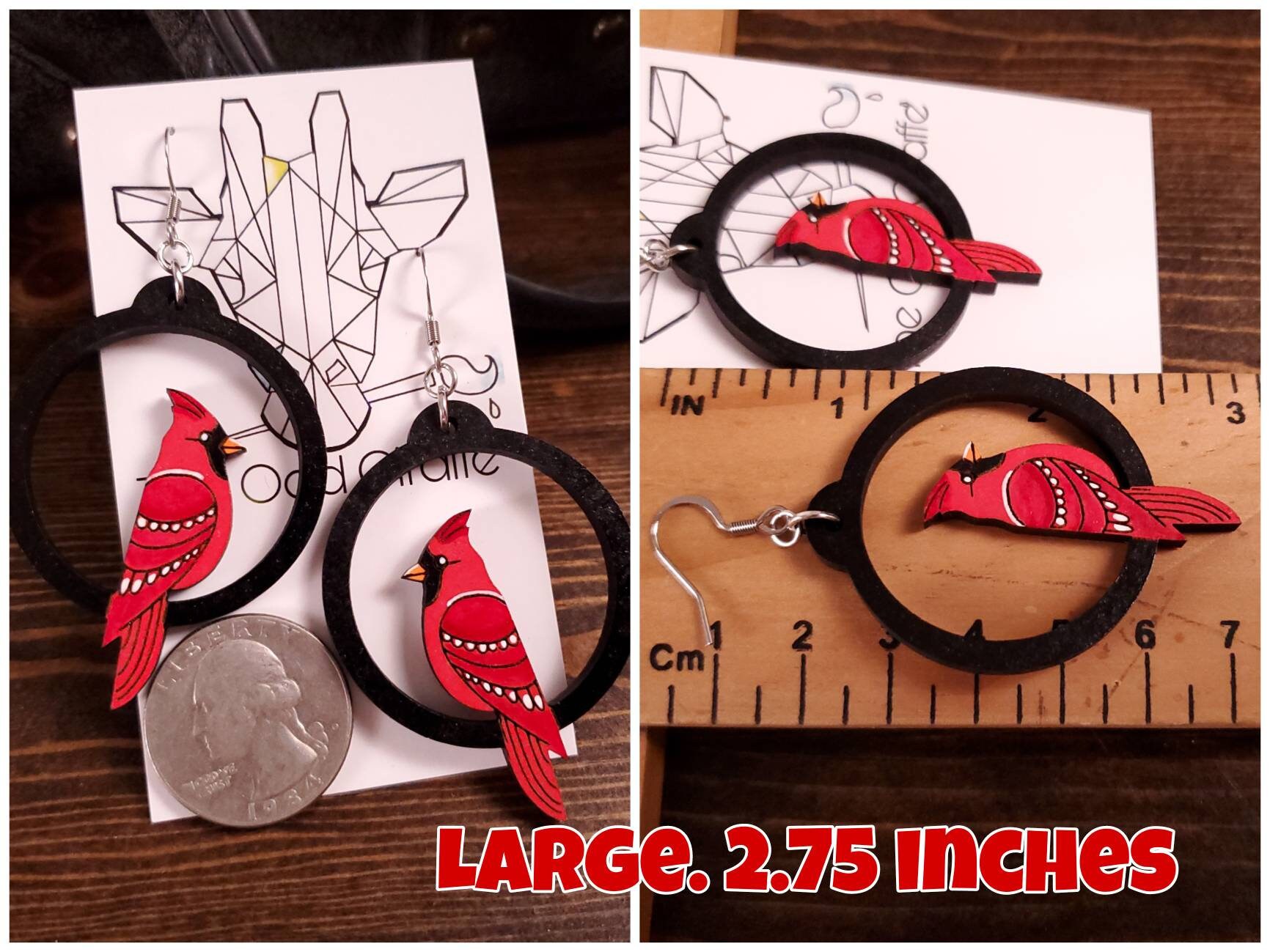 Cardinal Bird Earrings. 2 Size Options. Laser Engraved Etsy
