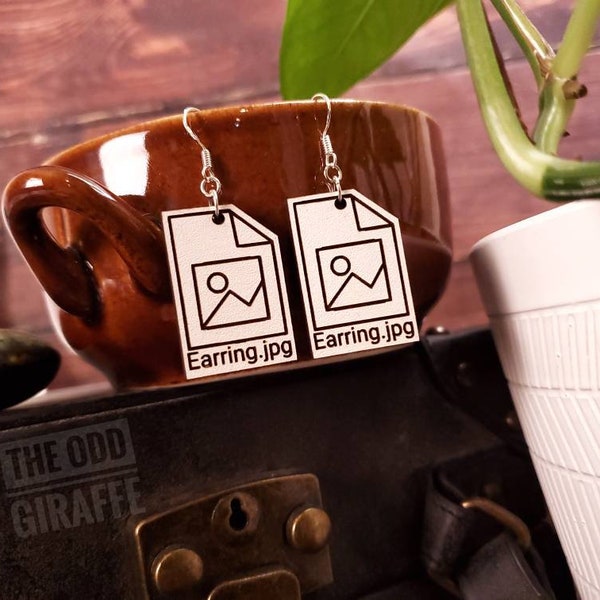 Jpg earrings. Laser engraved wood jpg Computer themed earrings.