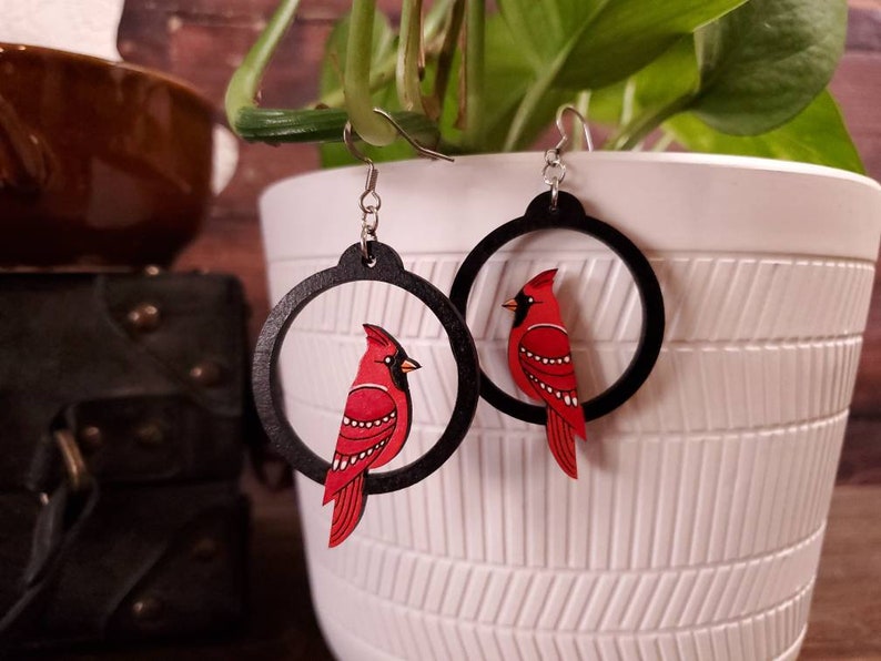 Cardinal Bird Earrings. 2 Size Options. Laser Engraved Etsy