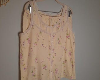VINTAGE Aria Cream Floral Lace-Trim Sleeveless Pajama Set, Top/Shorts, Large