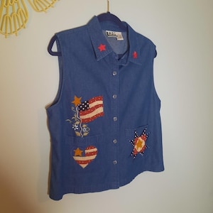 Take Two Clothing Co Americana Denim Vest XL Patriotic Flag Star Heart Cotton