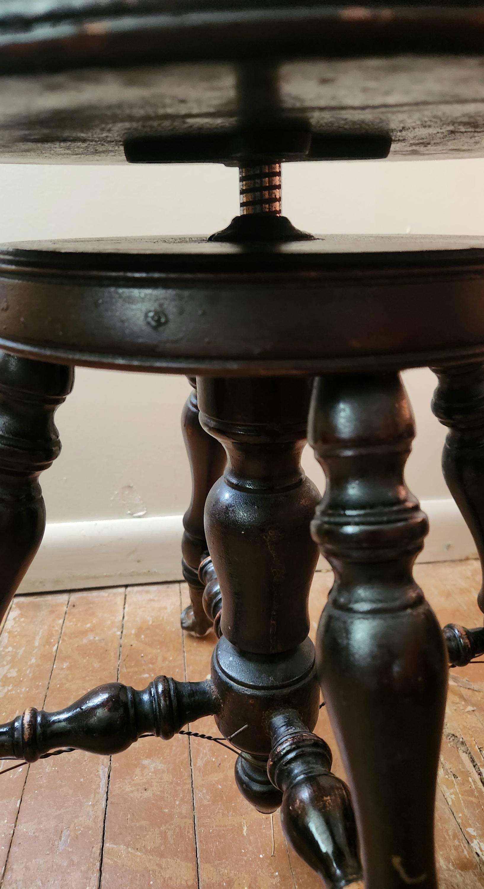 Antique Victorian Piano Stool Claw Feet Glass Ball Swivel Cast