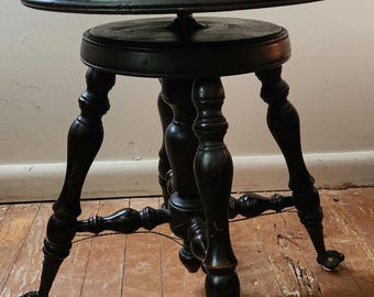 Antique Victorian Piano Stool Claw Feet Glass Ball Swivel Cast