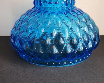 Antique Dark Cobalt Blue Glass Fenton Quilted Parlor Lamp SHADE