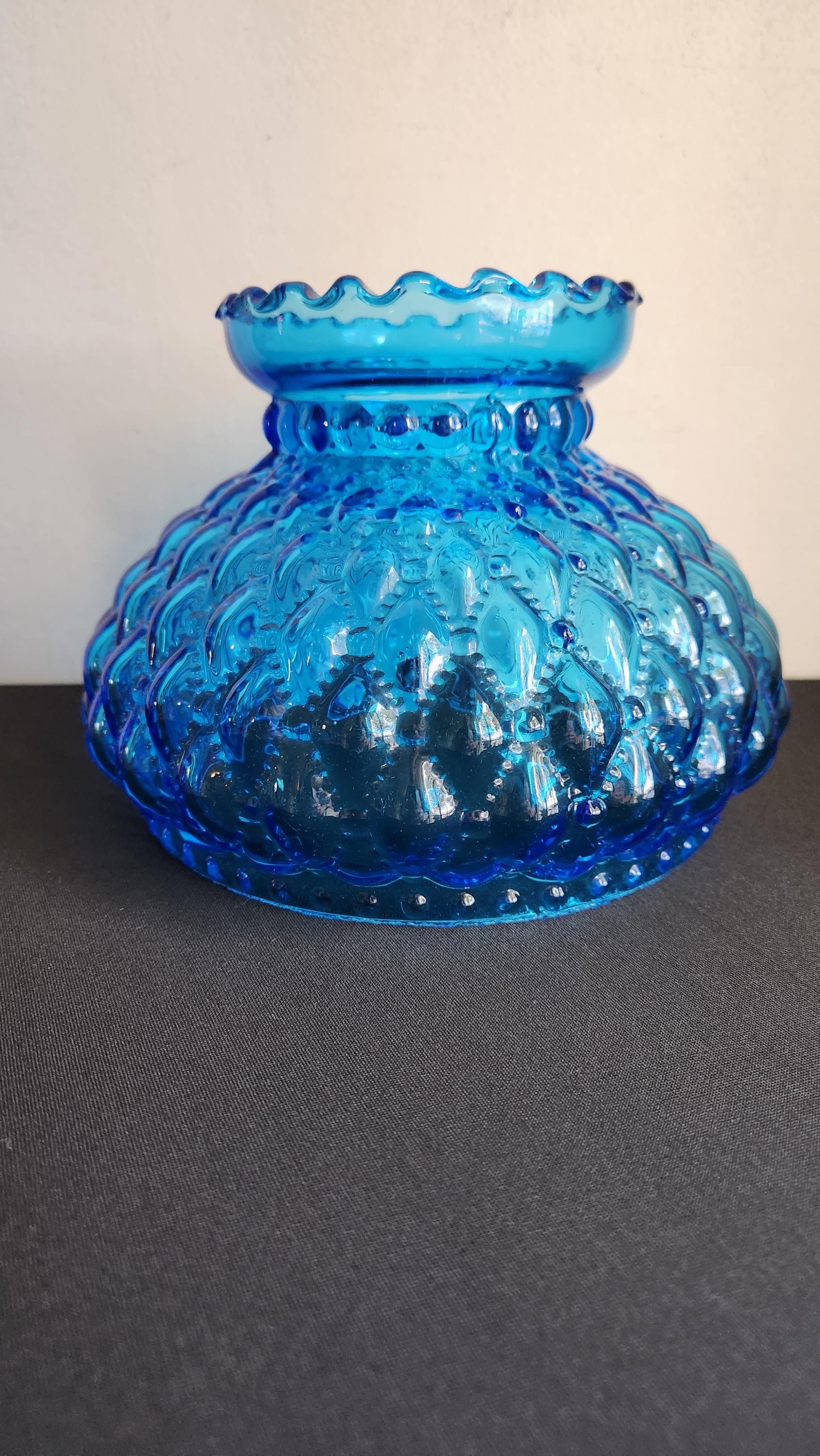 Antique Fenton Glass Blue Hurricane Shade Lamp Replacement Fluted