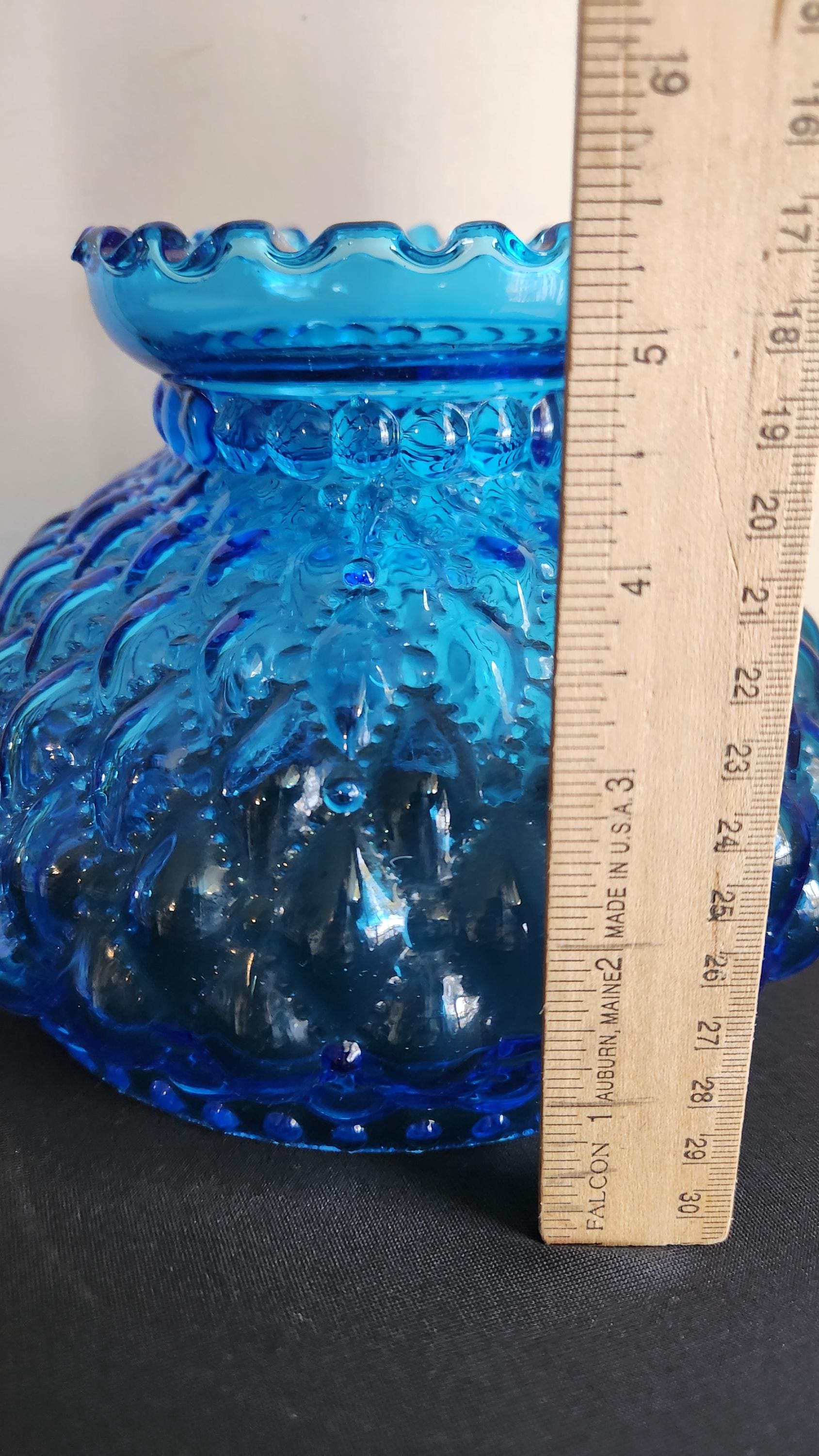 Antique Fenton Glass Blue Hurricane Shade Lamp Replacement Fluted
