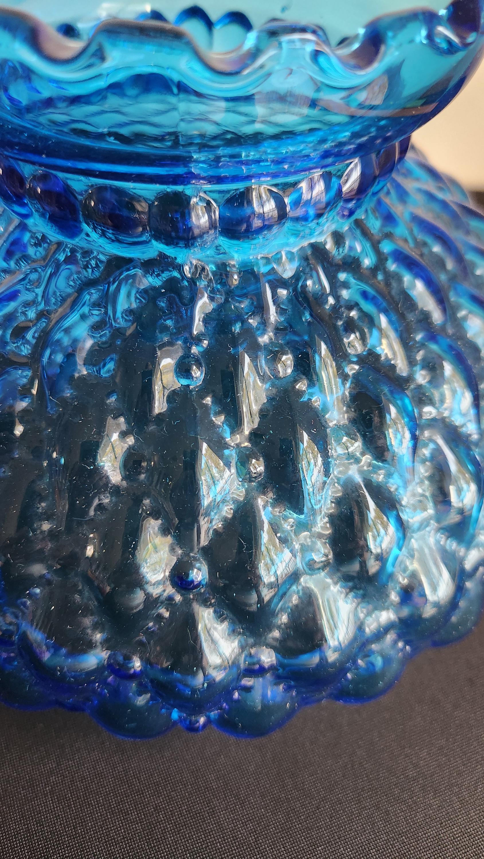 Antique Fenton Glass Blue Hurricane Shade Lamp Replacement Fluted