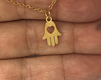 HAMSA ALEK | Mini Hamsa Love - Minimalist Hand of Fatima - Tiny Pendant Charm Gold Necklace - Gift for Her - Moroccan Evil Eye Protection