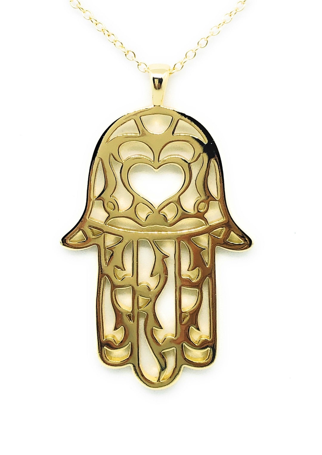 HAMSA Necklace 14k Gold Plated Large Moroccan Hamsa HEART - Etsy