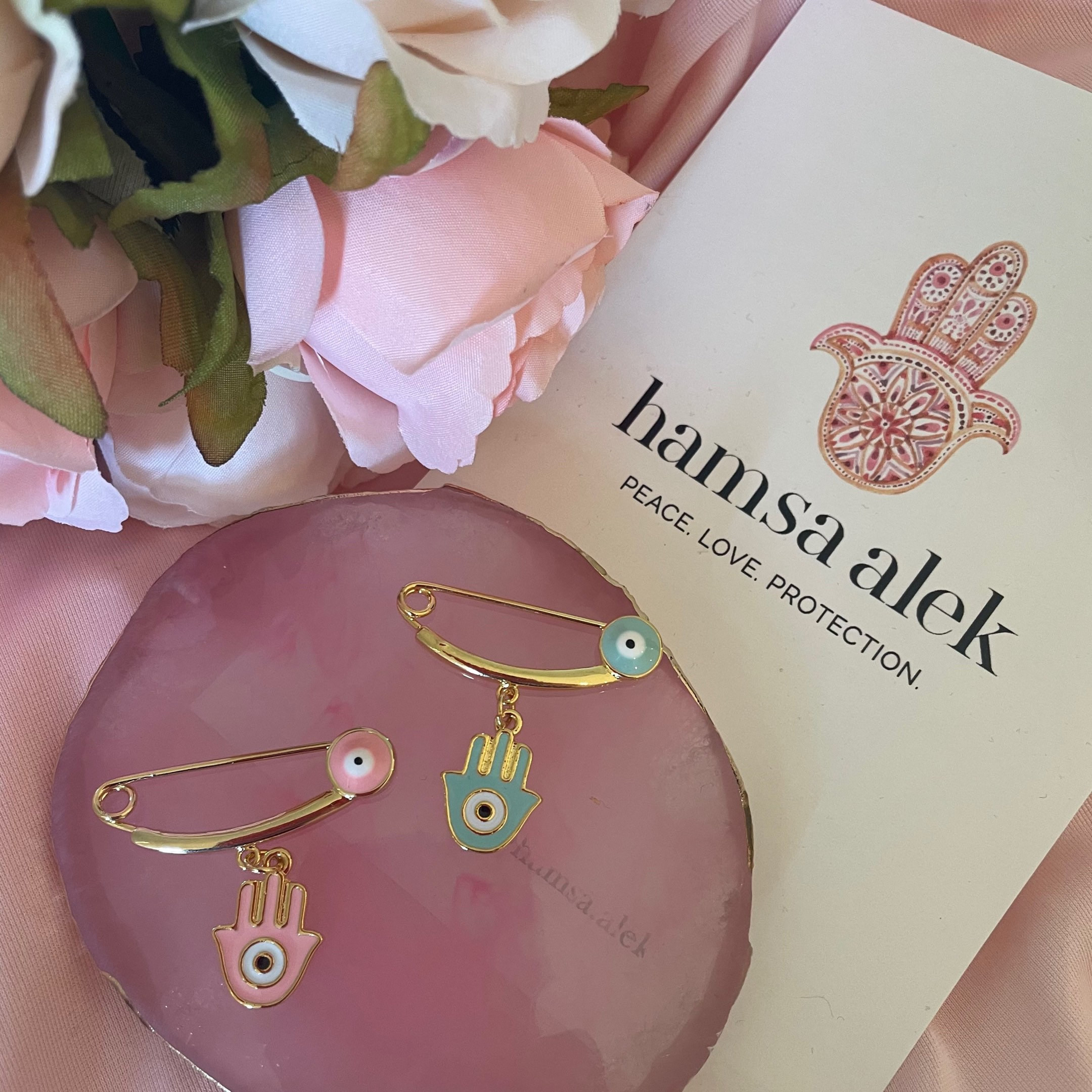 18K Gold Hamsa Evil Eye Pin: Baby Stroller Amulet