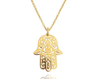 Collar de filigrana marroquí Hamsa chapado en oro de 18 quilates