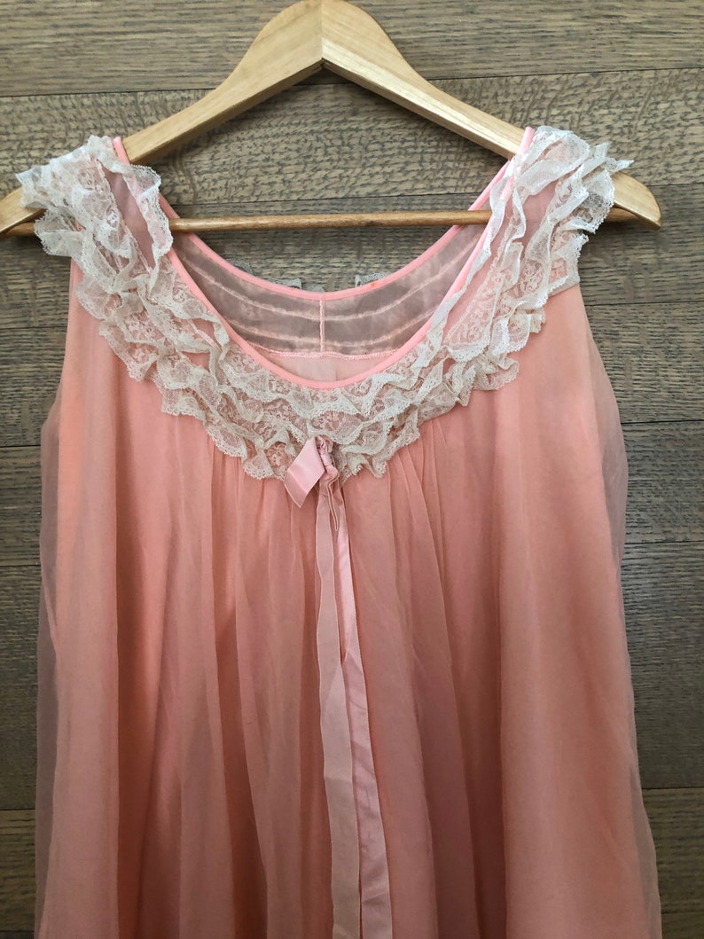60s Frilly Lace and Chiffon Vintage Peach Nightie Nightgown | Etsy