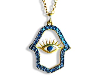 Hamsa Evil Eye Collar Jewel Noir chapado en oro negro de 18k de Hamsa Alek