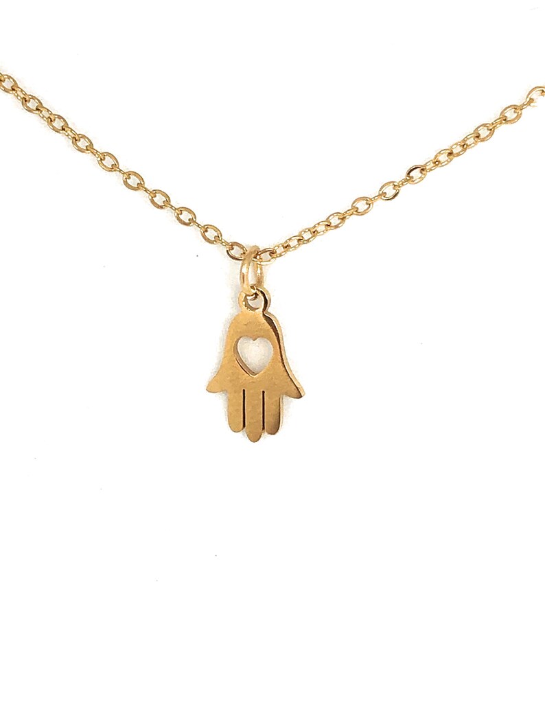 HAMSA ALEK Mini Hamsa Love Minimal Valentine\u2019s Day Gift Hand of Fatima Pendant LuckyCharm Gold Necklace Moroccan Evil Eye Protection Heart