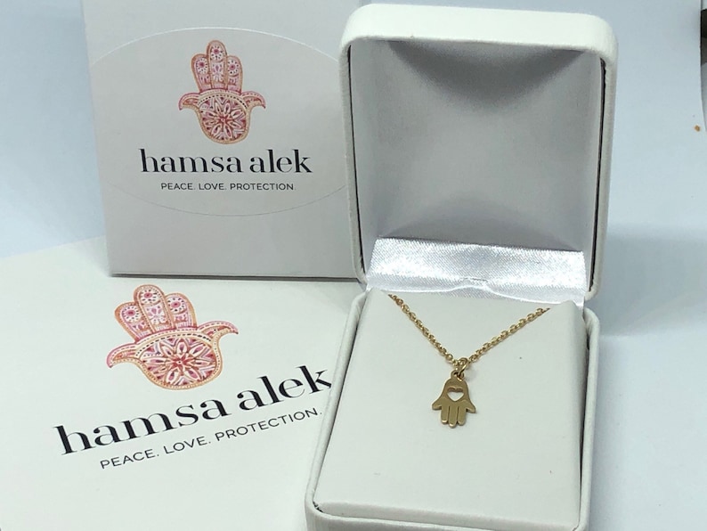 HAMSA ALEK Mini Hamsa Love Minimal Valentine\u2019s Day Gift Hand of Fatima Pendant LuckyCharm Gold Necklace Moroccan Evil Eye Protection Heart