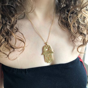 Moroccan 14K Gold Hamsa HEART Love  Jewish Pendant Chain Plated Necklace Evil Eye Protection by @Hamsa.Alek IG