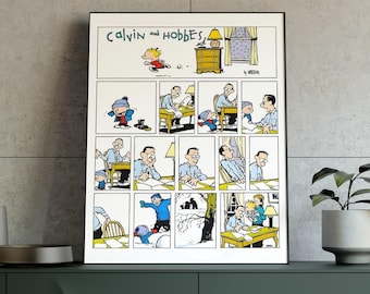 Póster de Calvin y Hobbes / Día del Padre / Regalo para papá / Arte mural de cómic retro