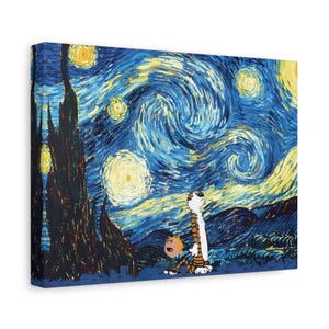 Lienzo de Calvin y Hobbes Arte de la noche estrellada Arte de Calvin y Hobbes Arte de pared Arte de Van Gogh Póster de Calvin y Hobbes Póster de Van Gogh