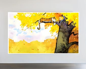 Póster de Calvin y Hobbes DESCARGAR: Siesta en un árbol en otoño
