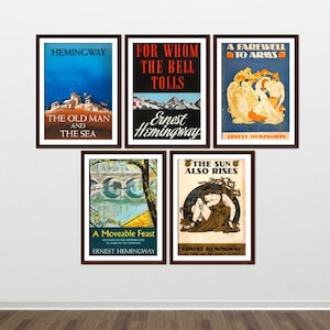 Ernest Hemingway Book Cover Posters DOWNLOAD: First Edition Novel Prints set of 5
