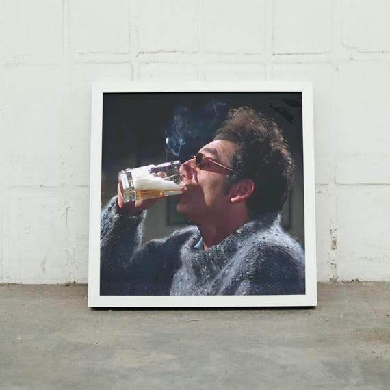 kramer drinking a beer and smoking a cigarette Gulp GIF - Kramer Gulp Drink #seinfeld #kramer #comedy #funnyvide#funny #80s
