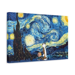 Lienzo de Calvin y Hobbes Arte de la noche estrellada Arte de Calvin y Hobbes Arte de pared Arte de Van Gogh Póster de Calvin y Hobbes Póster de Van Gogh