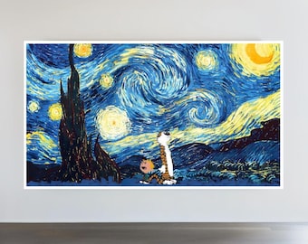 Calvin and Hobbes Starry Night Art INSTANT DOWNLOAD Calvin and Hobbes Wall Art Van Gogh Wall Art Calvin and Hobbes Poster Van Gogh Poster
