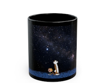 Calvin and Hobbes Black Ceramic Mug 2 sizes: Infinity stars