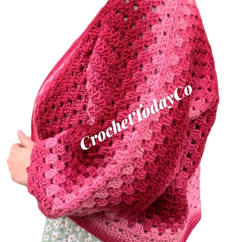 Raspberry Cropped Crochet Cardigan - Granny Hexagon Cardigan shops