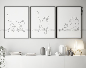 Cats Line Drawing Art, Pets Printable Wall Decor Set of 3, Minimalist & Contemporary Line Art, bedroom, living room Prints, poster download