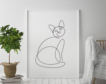 Abstrakte Katze druckbare Wanddekor, eine Zeile Dawing, minimalistische Kunst, Tiere einzelne Zeichnung drucken, Hand Zeichnung Kunst, Haustier, Zeichnung, Kitty