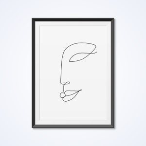 Cara Abstracta Dibujo De Una Sola Linea Arte De Pared Etsy