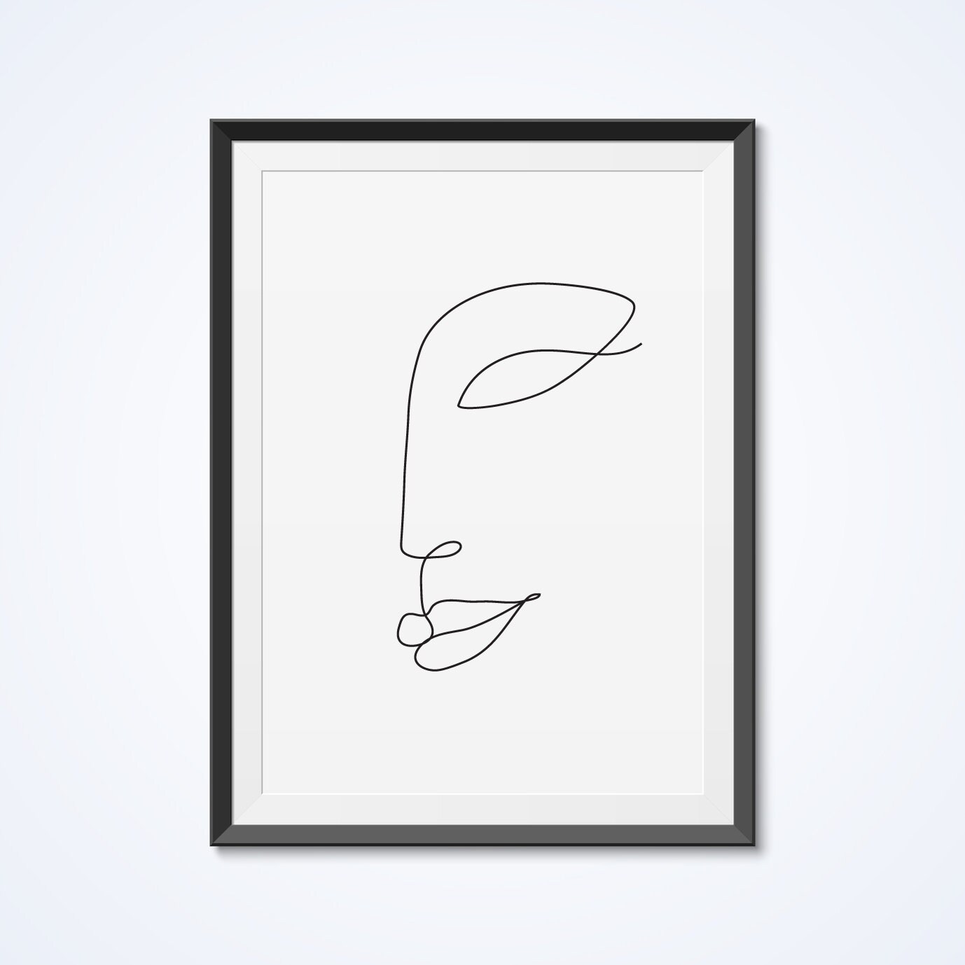 抽象的な線画アート作品 抽象的な顔の一本線画、線画の壁飾り、印刷可能なミニマリストの