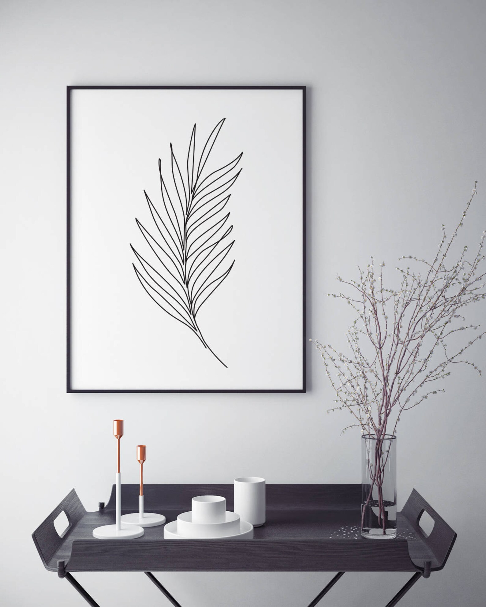Palm Leaf Print Plants Line Art Abstract Wall Print - Etsy