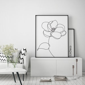 Magnolia Flower Minimalist Print, One Line Drawing, Abstract Botanic ...
