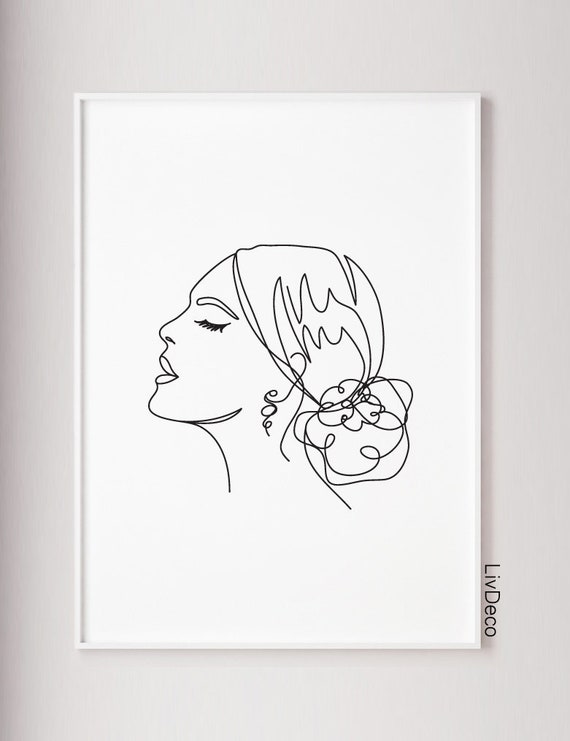 Un Dessin Au Trait Visage Portrait De Femme Dessin Abstrait à La Ligne Simple Lart Minimaliste Ligne Art Femme Mode Illustration Print