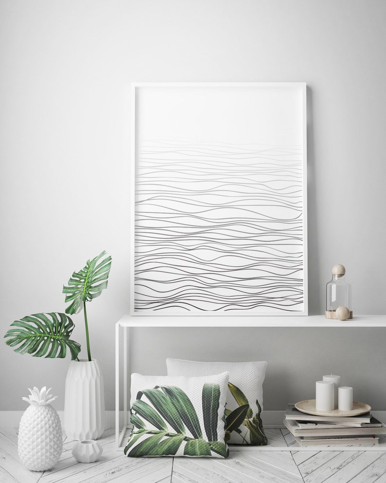 Abstract Sea Wave Wall Art Print Minimalist Art Black and Etsy