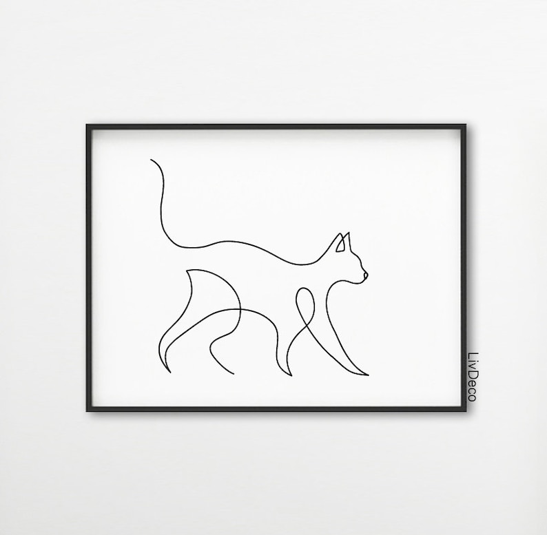 Abstract Cat One Line Drawing Minimalist Art Wall Decor Art Etsy