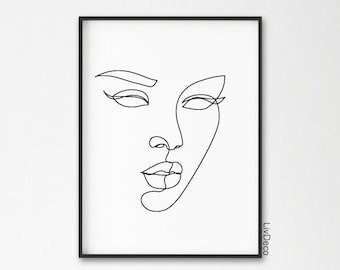Abstract woman face wall print, one line drawing art, Minimalist modern wall decor, Black and white fashion decor, single line, portrait