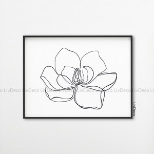 Minimal Magnolia Flower Art , One Line Drawing printable wall decor, Abstract Modern Print, Black and White botanical poster. Minimalist art