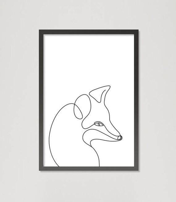 Imprimer De Renard Art Mural Animal Affiche Renard Décor De Crèche Art Minimaliste Chambre Moderne Idée Cadeau Dessin De Contour Noir Et Blanc - 