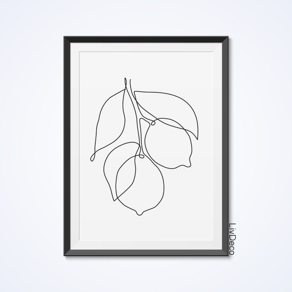 Lemon Fruit One Line Drawing Digital Print Minimalist Wall Etsy