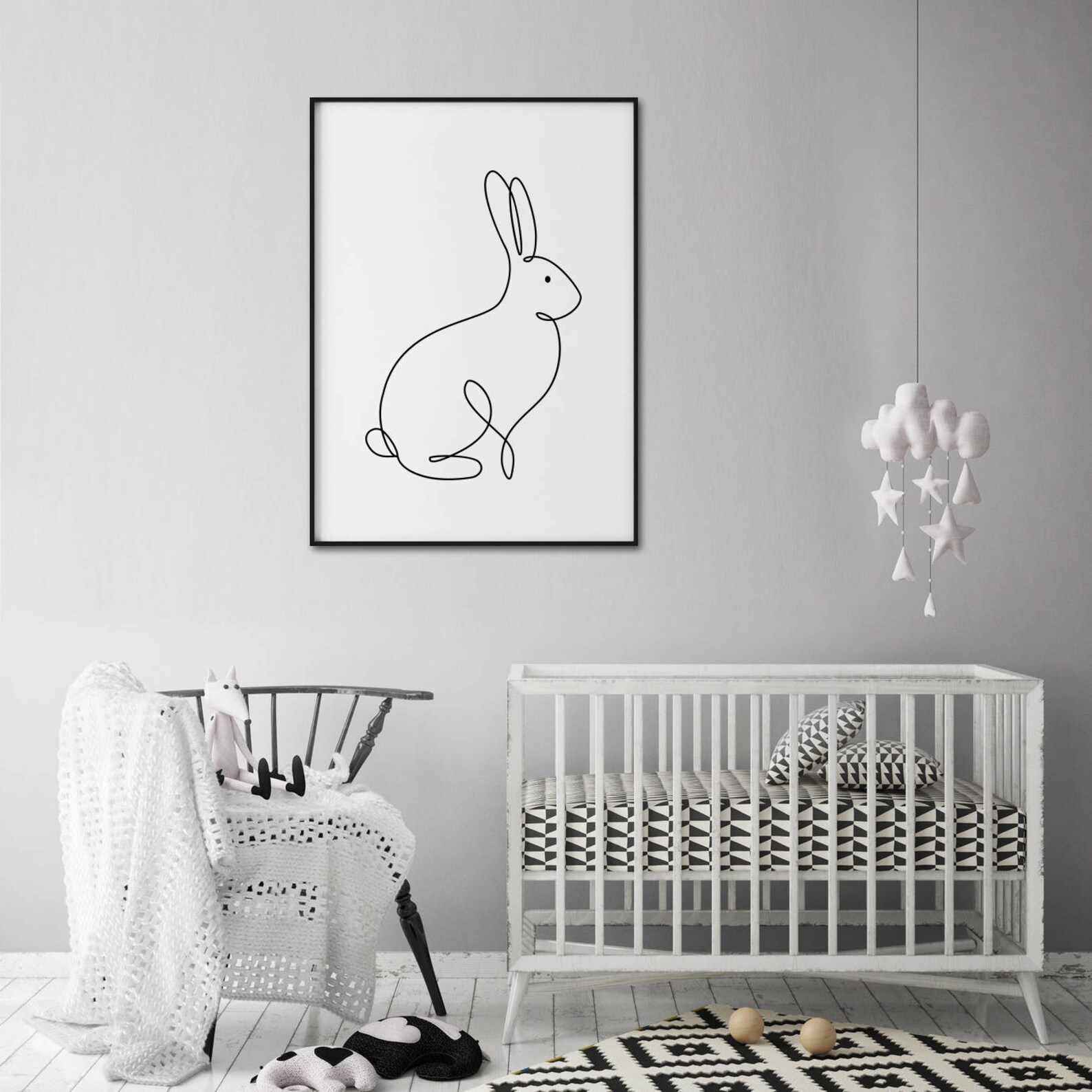 Rabbit Print, Bunny Poster, Contour Drawing, Abstract Animal, Modern ...